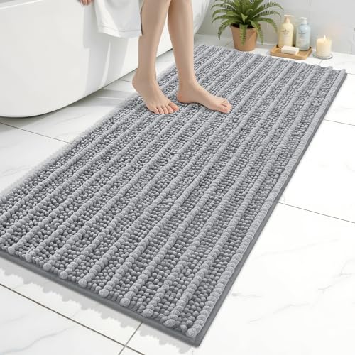 Arotive Luxury Chenille Bathroom Rug Mat, Extra Soft Thick Absorbent Shaggy Bath Rugs, Non-Slip Machine Wash Dry, Plush Bath Mats for Bathroom, Shower and Tub, 45x27, Light Grey