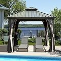 Domi 8x8FT Outdoor Gazebo, Patio Gazebo with Galvanized Steel, Hardtop Gazbo for Patio, Deck, Backyard, Curtain and Netting Included