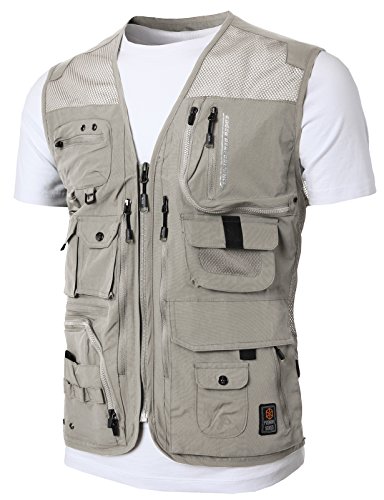 H2H Mens Casual Work Utility Hunting Travels Sports Mesh Vest with Pockets Beige US M/Asia L (KMOV0143)