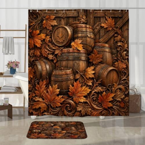 Rideau de douche en polyester style chalet marron et tapis pour maison - 4