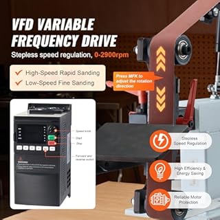 VEVOR Belt Grinder Sander, 72 x 2-Inch Variable Speed Belt Polisher with VFD, 1500W 2HP Polishing Grinding Machine with 3 Grinding Moulds & 3PCS Sanding Belts for Metalworking, Knife Making