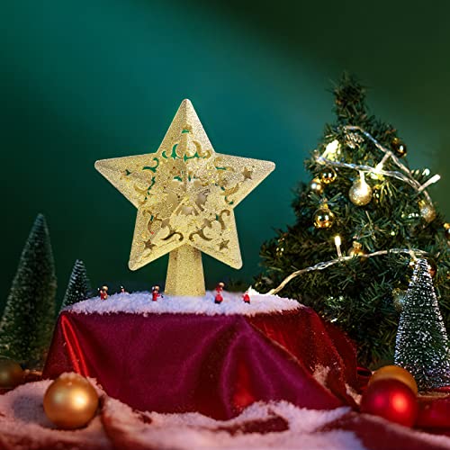Christmas Tree Topper Projector, Led Star Tree Topper Lighted, Glitter Gold Star Topper Projector With Rotating Snowflake Projection For Indoor Christmas Tree Decor, Xmas Decorations #TOP1