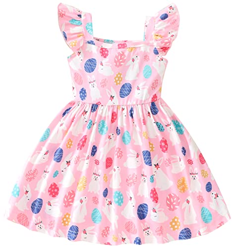 Easter Dresses for Girls Sleeveless Clothes Eggs Outfit Toddler Flutter Sleeve Rabbit Sundress Summer Kids Pink Easter Bunny Dress 7t / 6-7 Years