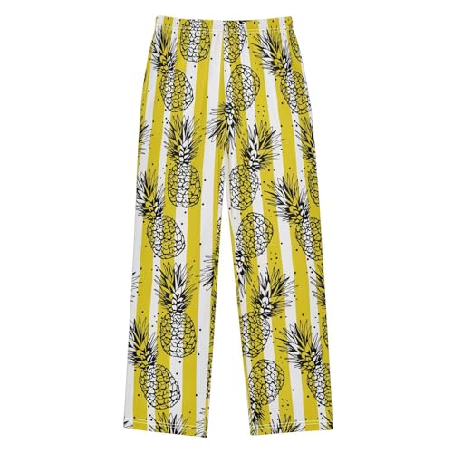 visesunny Boys' Pants Pineapple Yellow Stripe Jogger Pants Elastic Waist Long Bottoms Trousers with Pockets S