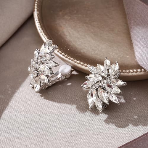 EVER FAITH Sparkly Rhinestone Clip-on Earrings for Women Bride, Fashion Marquise Crystal Cluster Wedding Bridal Stud Earring for Prom Formal Party4