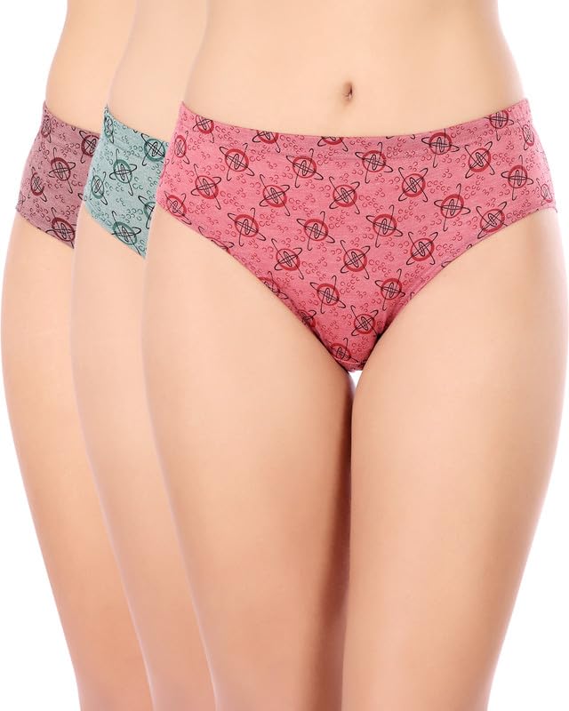 Women’s Premium Cotton Briefs Mid Rise | Self Design | Inner Elastic Waistband 5401 (Pack of 3)