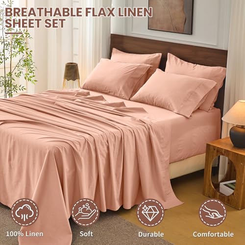 Image of Bedlifes 100% French Linen King Bedding Set - 18-24 inch Extra Deep, 4-Piece | Soft & Durable, Breathable & Cooling, Flax Linen Sheet, OEKO-TEX Certified, Moisture Wicking, Easy Care, Machine Washable
