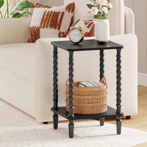 Image of HOOBRO End Table, 2-Tier Small Side Table with Spindle Legs, Nightstand with Storage Shelves, Sofa Side Table, for Small Space, Living Room, Bedroom, Black BK189BZ01