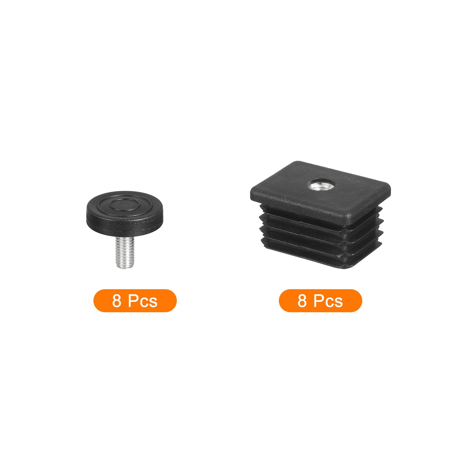 sourcing map Lot de 8 pieds de nivellement en plastique M8 x 30 x 40 mm réglables pour pieds de meubles rectangulaires à visser pour trou de 30 mm pour table, chaise, meubles, noir
