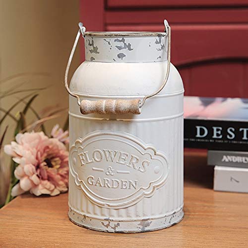 Yoillione Metal Jug Vase White Country Vase Decorative Metal Vase Rustic Flower Vases, Rustic Pitcher Shabby Chic Vase Vintage Vase Jug, Galvanized Vase Farmhouse Pitcher Vase Country Milk Jug