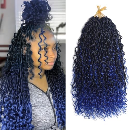 1B/Blue Boho Faux Locs Crochet with Curly Ends 8...
