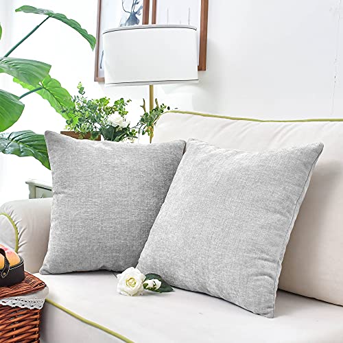 CaliTime Pack of 2 Cozy Bolster Pillow Covers Cases for Couch Sofa Home Decoration Solid Dyed Soft Chenille 45cm X 45cm Moonbeam Grey - Image 4