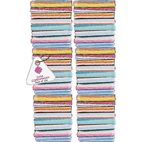 CASA COPENHAGEN - Basics 100 Piece Pack Stripes Premium Wash Cloth Towels- in Assorted Colours Cover