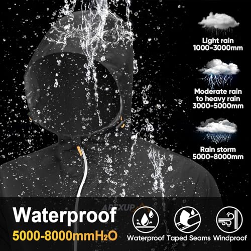 APEXUP Packable Rain Jacket Men with Reflective Zipper, Lightweight Waterproof Jacket Windbreaker Hooded Raincoat, Mens Rain Jackets for Outdoor, Running, Hiking, Travel, Cycling (Black, XL)