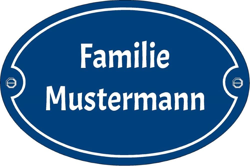Türschild - Format 120 x 80 mm - Familienname - Emaille - Keramik - Wetterfest. Farben: Blau Grün Anthrazit Dunkelblau Weiß - Wunschtext. J.Pfaffenzeller