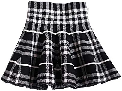 Mesinsefra Girl's Kids Pleated Knit Flare A Line Mini Skirt Black White Tag 140cm-55(7-8Y)