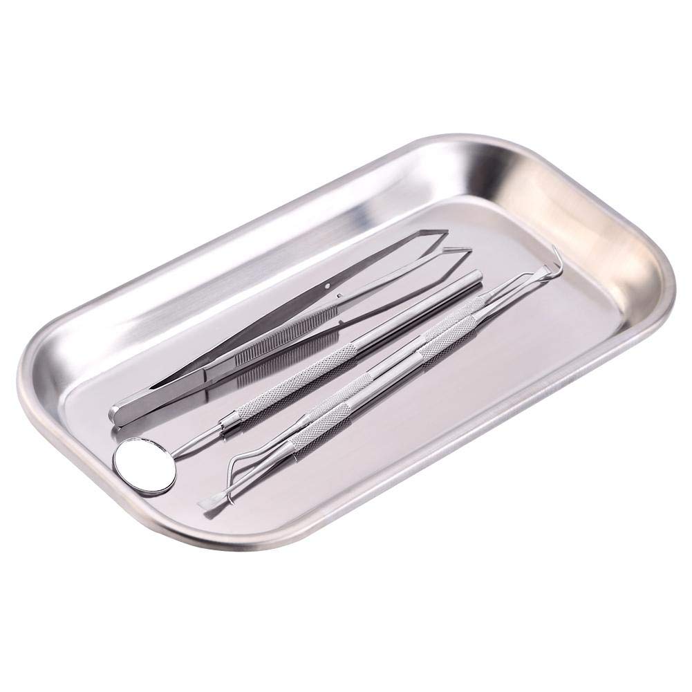 Keenso Edelstahl Instrumententablett, 1 Stück, 22,5cm * 11,5cm * 2cm, Medizinische Instrumentenablage, Dentalwerkzeug, Laborschalen, Silber, Minimalist, Professionell