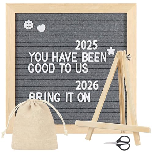Felt Letter Board, 10 x 10 Inch Changeable Letter Board with 340 Letters, Numbers, Symbols, Square Wood Frame Message Sign Board with Stand, for Baby Announcements Memo Home Office Party Decoration