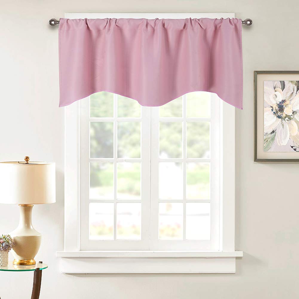 Boyouth Light Pink Blackout Scalloped Valances Short Curtains,Solid Color Rod Pockets Valance For Kitchen,52 Inches By 18 Inches,,1 Panel