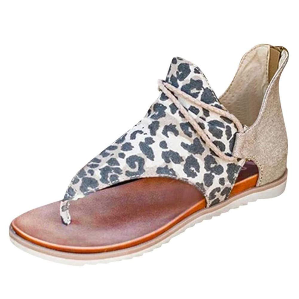 ASawy 2020 Women Summer Super Fashion Gladiator Comfy Sandals, Ladies Fashion Flat Heel Slip On Sandals, Casual Vintage Sandals with Zipper 39-White leopard print