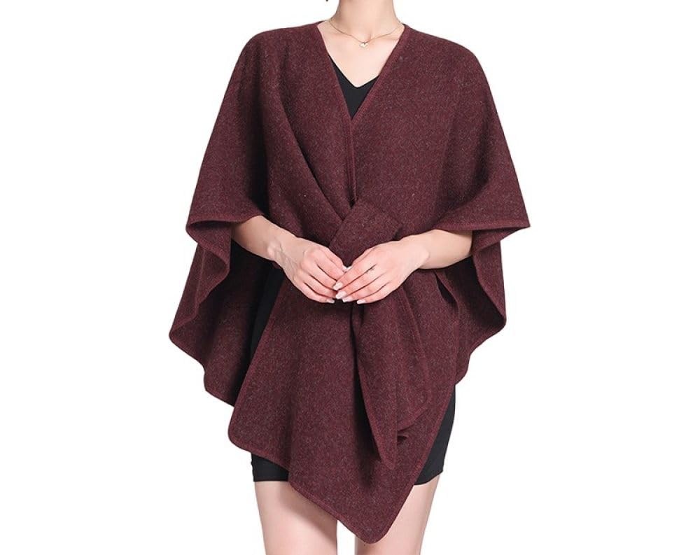 Poncho da Donna in Misto Lana,Elegante Mantello Poncho Semplice,Sciarpa Vintage,Maglione,Scialle,Cardigan Aperto sul Davanti, Coperta,Regalo per Le Donne