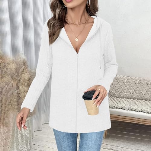 Women Long Sleeve Jacket Hooded Outfits for Women Loose Fit Crochet Striped Hooded Cardigan Basic Fall Winter 20252