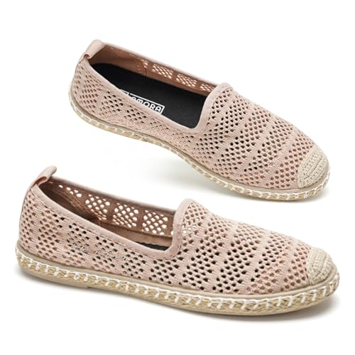 Imagen de GLAMORA Alpargatas Mujer Caladas Slip On Punto Transpirable Zapato Plano Ligero Flexible Suela Goma Efecto Esparto Crochet Puntera Cerrada Comodo Verano Sin Cordones pk-40