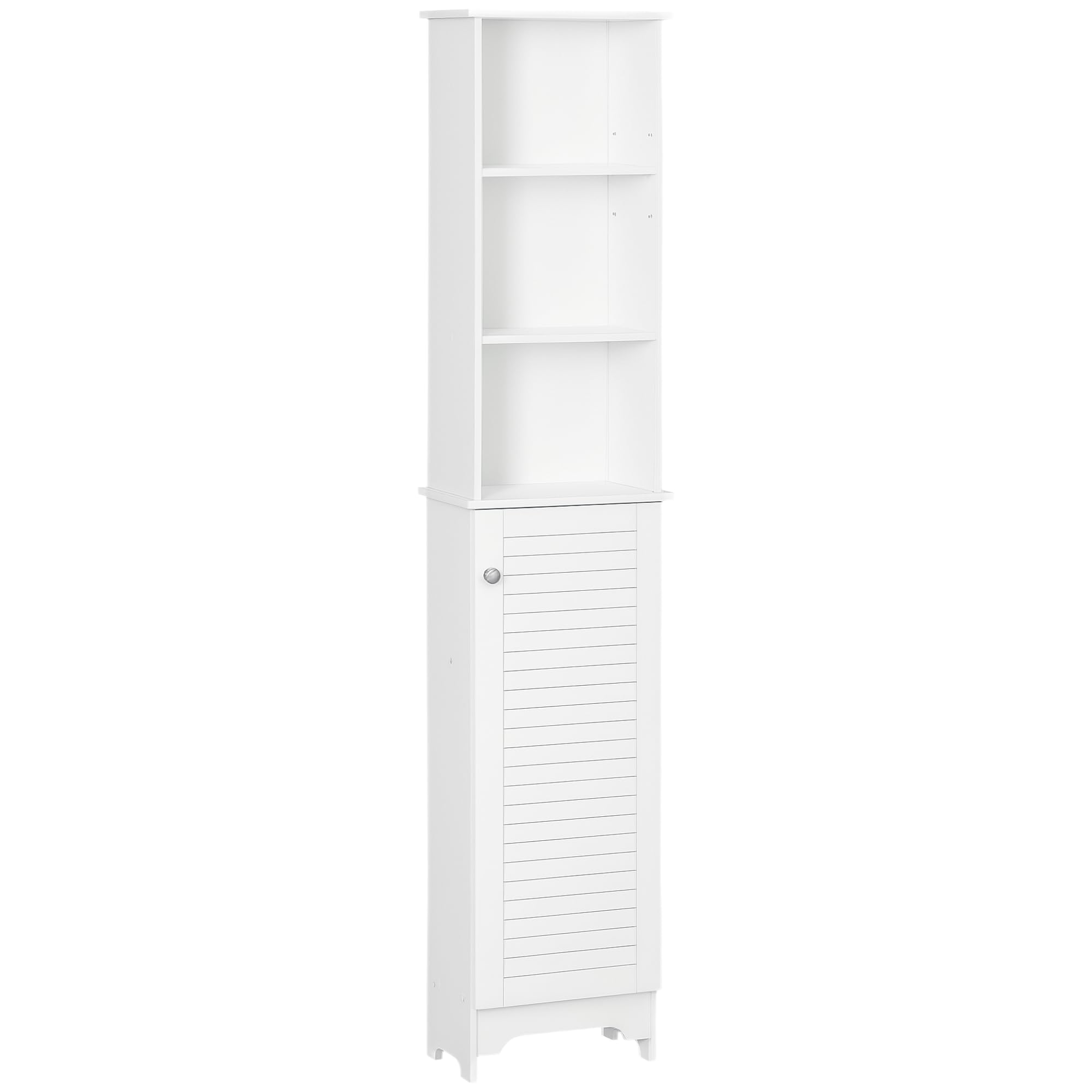HOMCOM Tall Bathroom Storage Cabinet/Freestanding Linen Tower with 3-Tier Open Adjustable Shelf, White