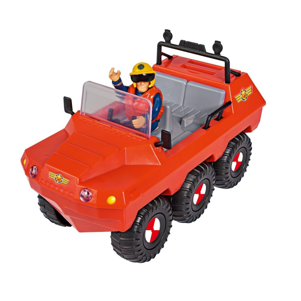 SIMBA 109251051038 Feuerwehrmann Sam Hydrus Mit Figur 20 cm Offizielles lizensiertes Feuerwehrfahrzeug fährt mit 6 Rädern, kann auf dem Wasser Schwimmen; Feuerwehrmann Spielen, Geschenk für Kinder ab