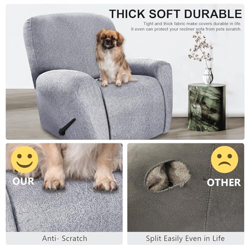 Image of ANARACHON Recliner Chair Covers Leather Look, 4 Pieces Recliner Covers Non Slip, Soft Slipcovers for Large Recliners, Furniture Protector Washable for Pets (1 Seater, 05 White)