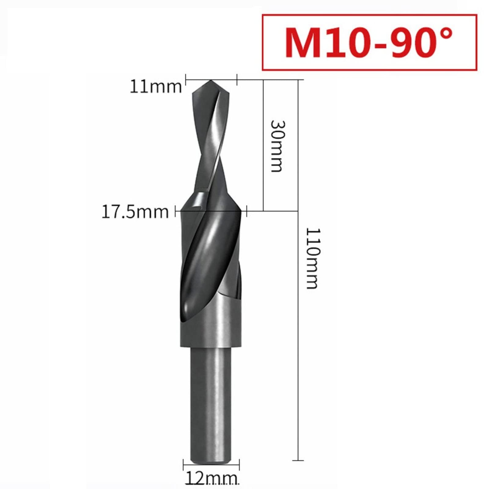 Set di punte da trapano, 1 pz M4-M12 90/180 gradi HSS punta da trapano a spirale con foro svasato adatta for foratura e smussatura di metalli/non metalli(1PC M10 90 Degree)