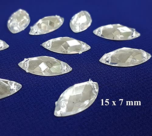 Perlin Rhinestone 100 Pieces Crystal Acrylic Loose Cut Gem Set, 15 x 7 mm, Clear, Oval for Garment Crafts Clothing and Bag Decoration - Image 2