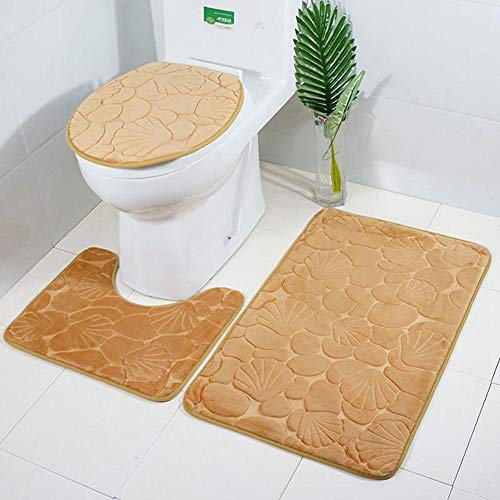 Oumefar 3 Stück/Set 3D Muscheldruck Badmatten Set Staubdichte Konturmatte Wasserabsorbierend Schnelltrocknende Badematte… – Bild 6