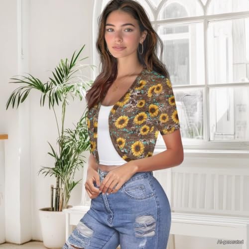 Image of Womens Short Sleeve Cardigans Lightweight Summer Cardigan Trendy Bolero Shrug Cute Floral Cardigan Sheer Bolero