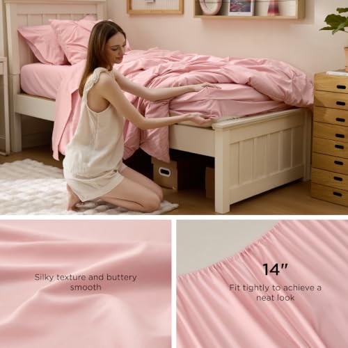 Image of Bedsure Twin XL Comforter Set Pink - Dorm Room Essentials for Girls, Extra Long Twin XL Bedding Set with Sheets, All Season Down Alternative Comforter with Sheets, Pillowcase & Sham