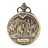 Vintage Cowboy Pocket Watch with Chain for Men Dad Son Boys Christmas, Valentines Day, Birthday Gift