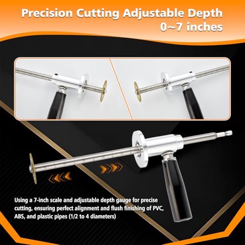 Image of Internal /Inside PVC-ABS Pipe Cutter Tool for Drill,with Handle and 3 Diamond Grit Cutting Wheel,7-Inch Adjustable Cutting Depth,Pvc Pipe Inside Cutter Set with 1 /4 Hex Shank Internal Plastic