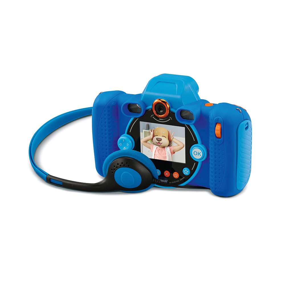 VTech - KidiZoom Duo FX niebieski, aparat cyfrowy dla dzieci, fotografia, selfie, wideo, kolorowy ekran, studio komiksowe, filtry i efekty Rigolos, prezent dla dzieci od 4 lat do 12 lat - Zawartość w