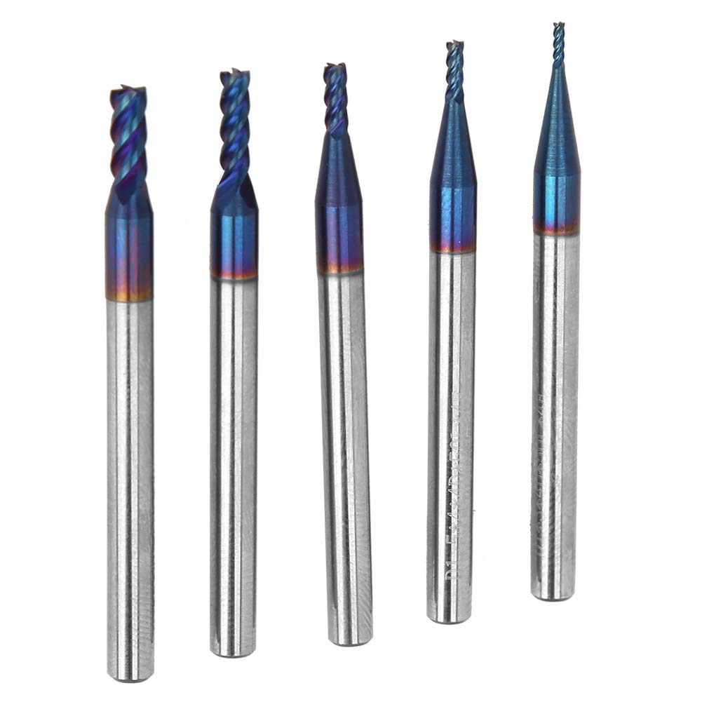 AMONIDA Fresa de Extremo 5 Piezas HRC65° Juego de Fresas de Acero de Tungsteno para Mecanizado CNC de Precisión