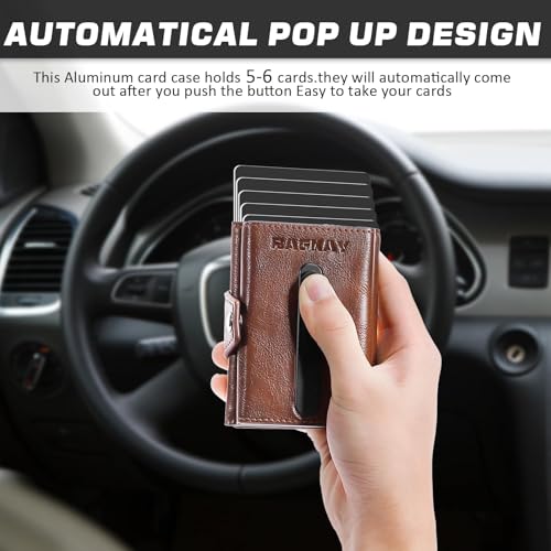 Wallet with Airtag Holder, Pop Up Card Holder and Cash Slot — Leather, Compatible with Apple Air Tag, RFID Blocking, Tri-fold Mens Wallet, Gift for Men (Brown)3