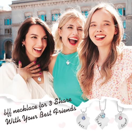 Friendship Necklace for 3, Heart Puzzle Matching BFF Best Friend Necklaces for 3, Best Friends Forever and Ever Necklace for Women Friendship Jewelry Gift4