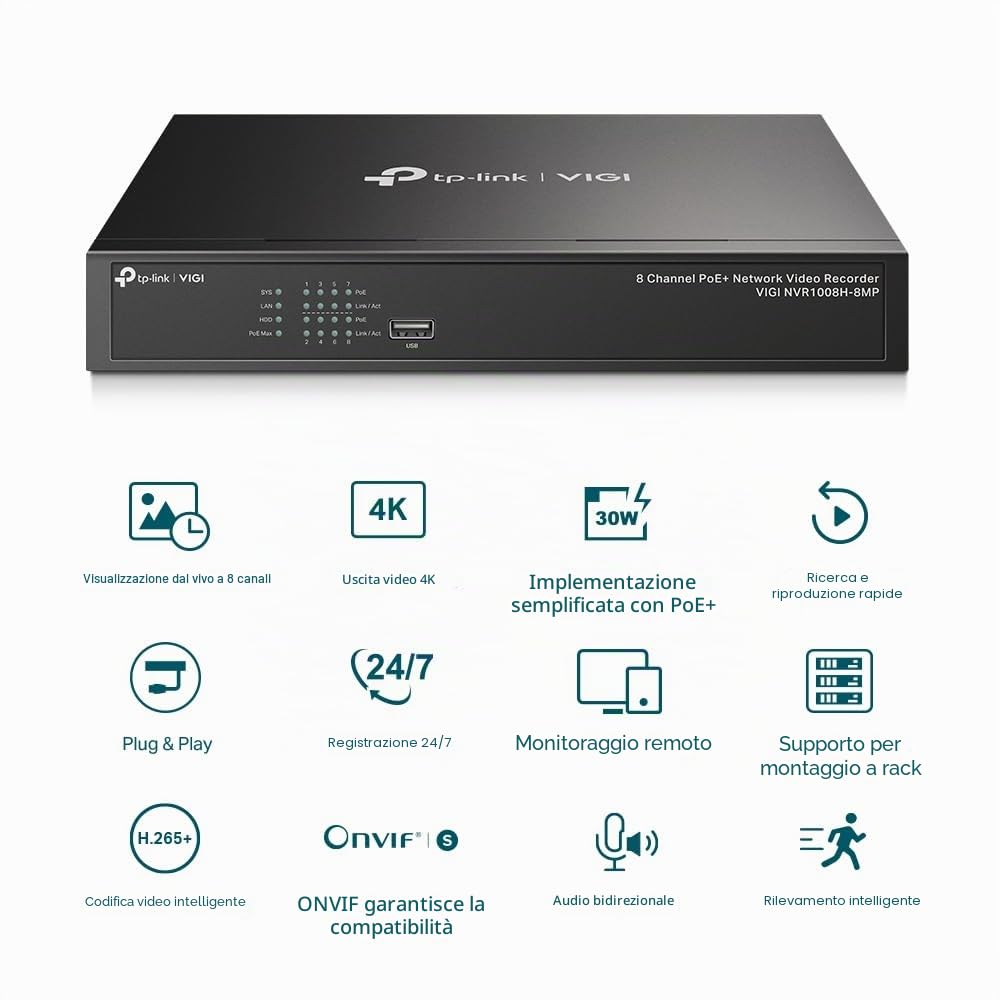 TP-Link Vigi Nvr1008H-8mp V1 - Nvr - 8 Canali