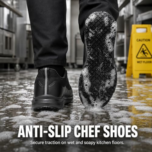 Image of Men's Chef Shoes Lightweight Non-Slip Wide Casual Work Shoes for Kitchens & Nursing