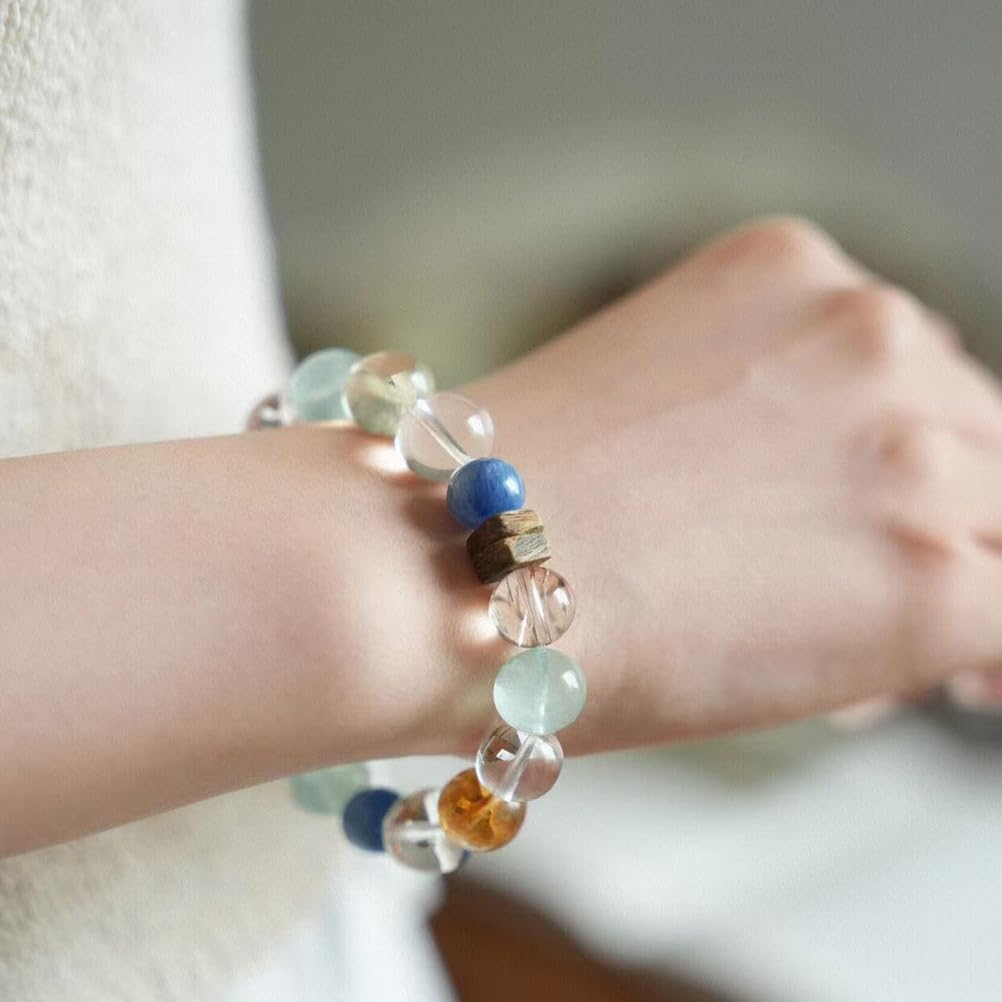 Pulsera de piedras preciosas curativas naturales Pulseras de cristal azul citrino Pulsera elástica hecha mano para yoga Alivio del estrés Joyería de cristal para hombres y mujeres,Multi colored