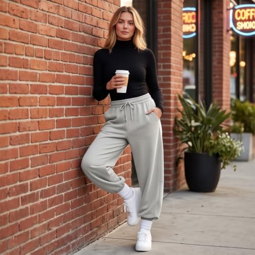 Barrel Sweatpants Women Fleece Cute Baggy Wide Leg Sweat Pants with Pockets - image 6