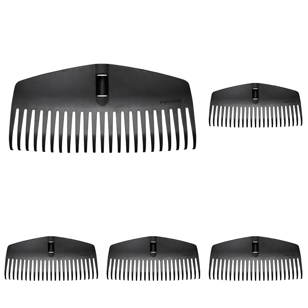 Fiskars Cabezal de Rastrillo, 23 Dientes, Conectable con el Mango Solid de Fiskars, Ancho: 42 cm, Dientes de Plástico, Negro, M, Solid, 1063089 (Paquete de 5)