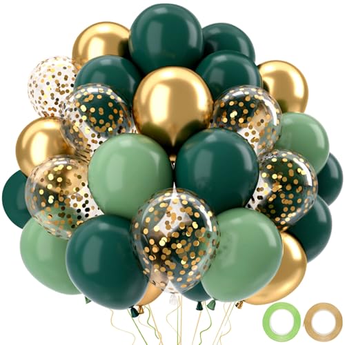 Luftballons Geburtstag Grün Gold,52 Stück Retro Grüne Goldene Helium Ballons Mit Bändern, Luftballons Salbeigrün Für Hochzeit Geburtstag Babyparty Baby Shower Taufe Geburtstagsdeko Grün, 12 Zoll