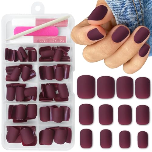 Bellelfin Short Square Press on Nails, 120Pcs Matte Color Fake Nails...