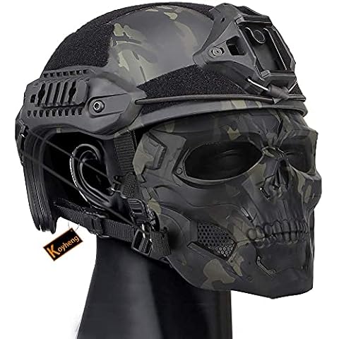 Koyheng Tactical Multifunctional Fast Helmet with Skull Face Mask FOR Halloween Decoration for Airsoft Paintball, One Size Cover