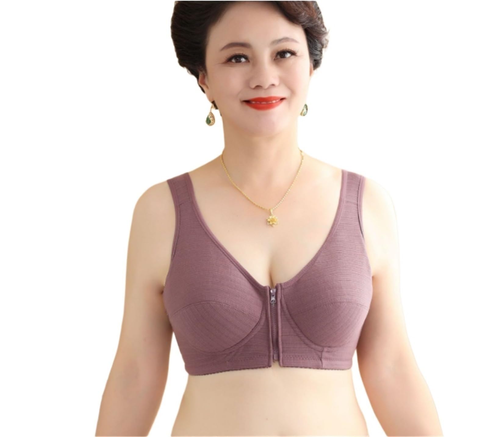 Sujetador Deportivo Mujer Sujetador De Cobertura Total For Mujer, Talla Grande, Con Cremallera, Elástico Y Transpirable Sujetador Gimnasio(Purple,38/85)